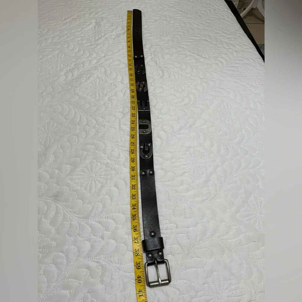 (18) Black Leather Belt with Silver Buckle